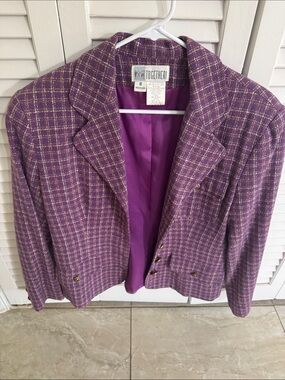 Together Purple Plaid Tailored Blazer with Gold Threading